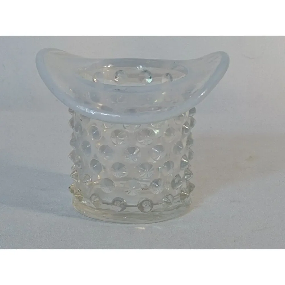 VTG Fenton Opalescent Top Hat Vase Hobnail Toothpick Holder Mid Century 2